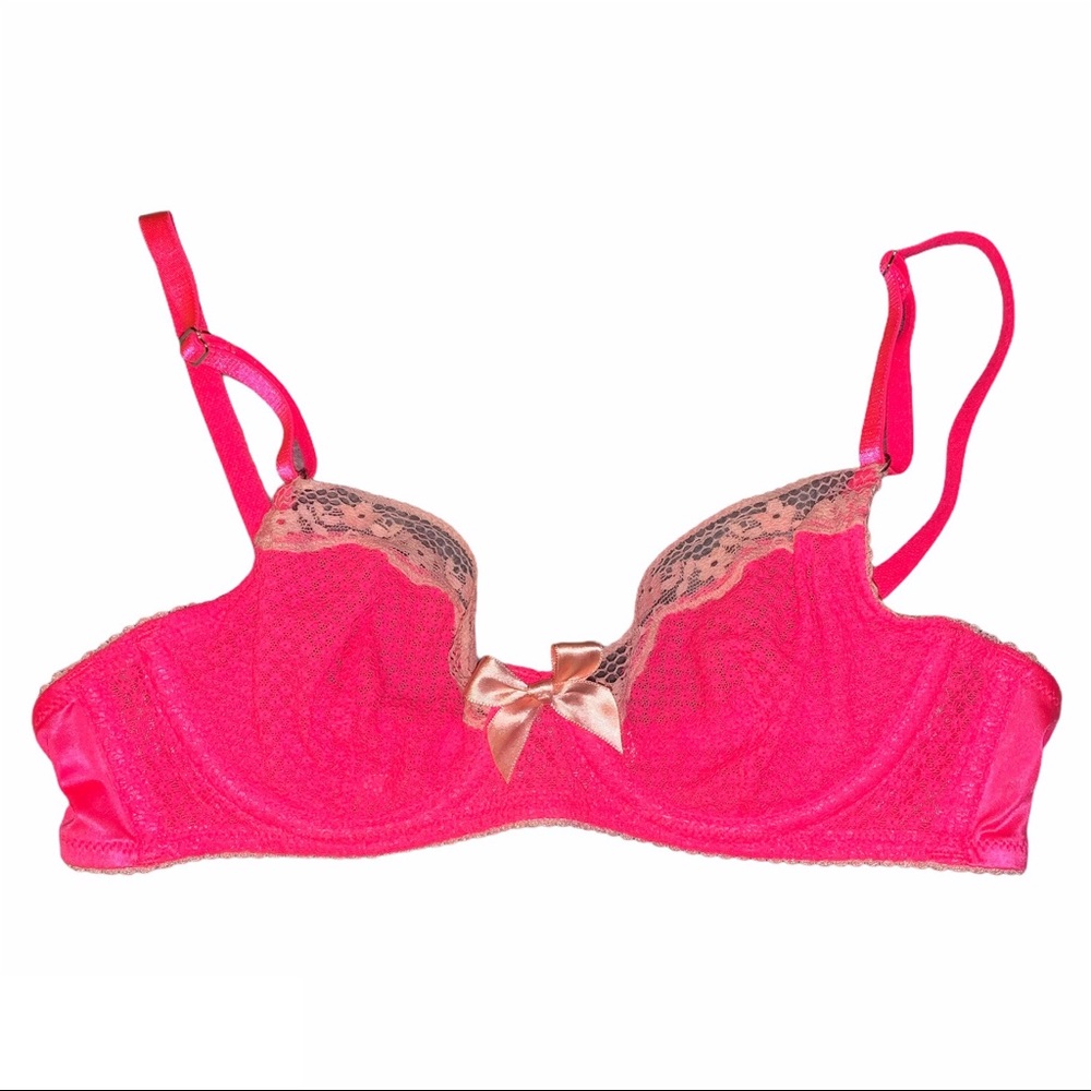 VS Very Sexy Unlined Demi Bra Hot Pink Sheer & Beige Sheer Lace Bra 34A